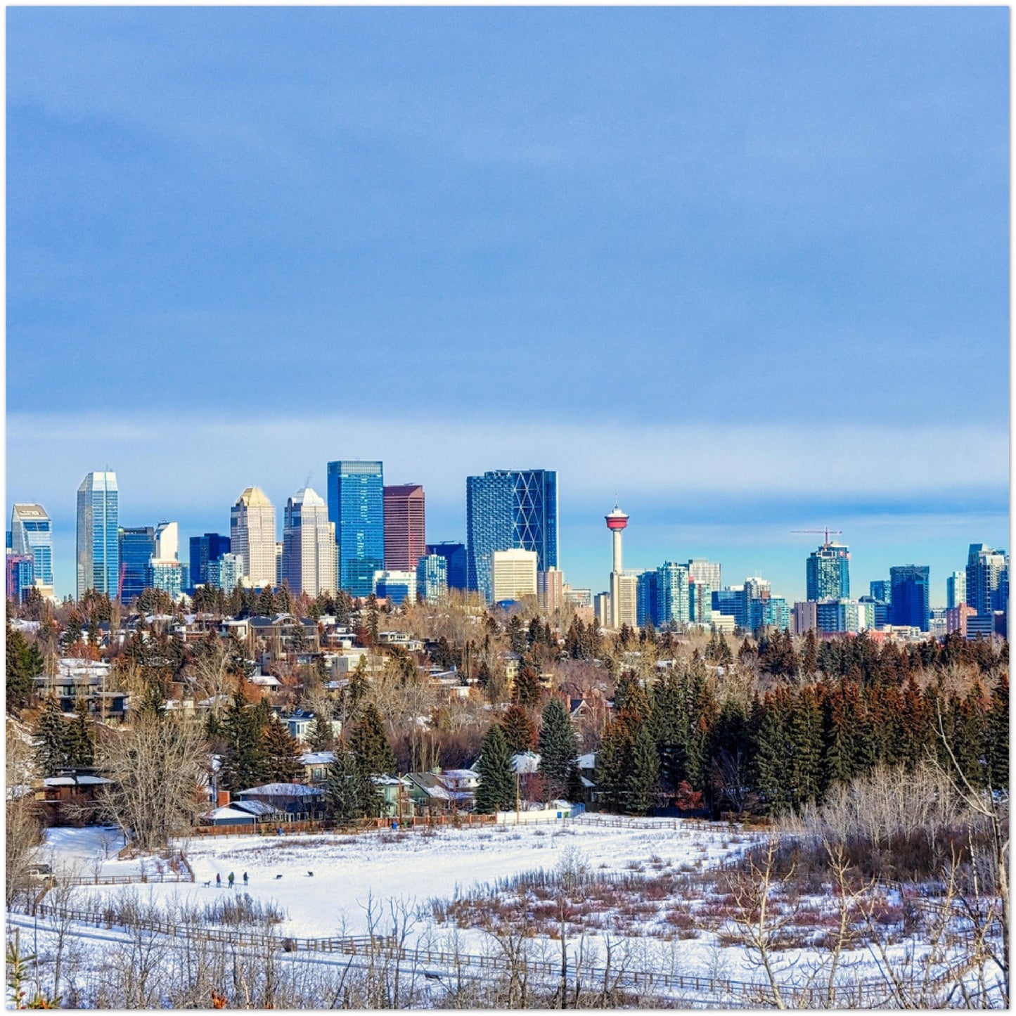 Premium Semi-Glossy Poster Print - Downtown Calgary HDR Winter River Park