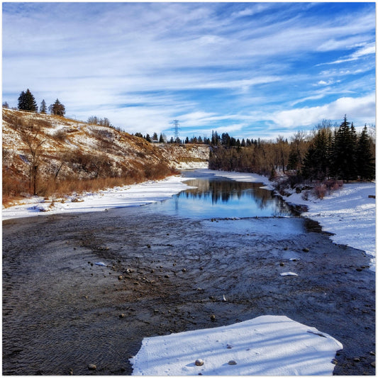 Premium Semi-Glossy Poster Print - Elbow River Winter Sandy Beach Park