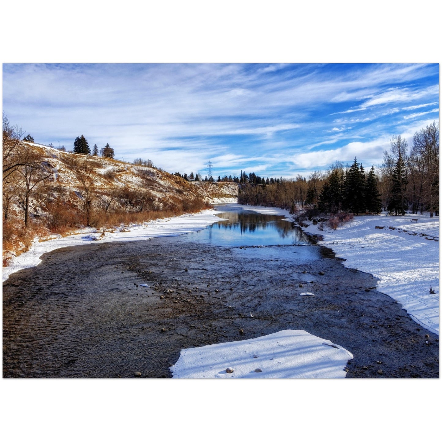 Premium Semi-Glossy Poster Print - Elbow River Winter Sandy Beach Park