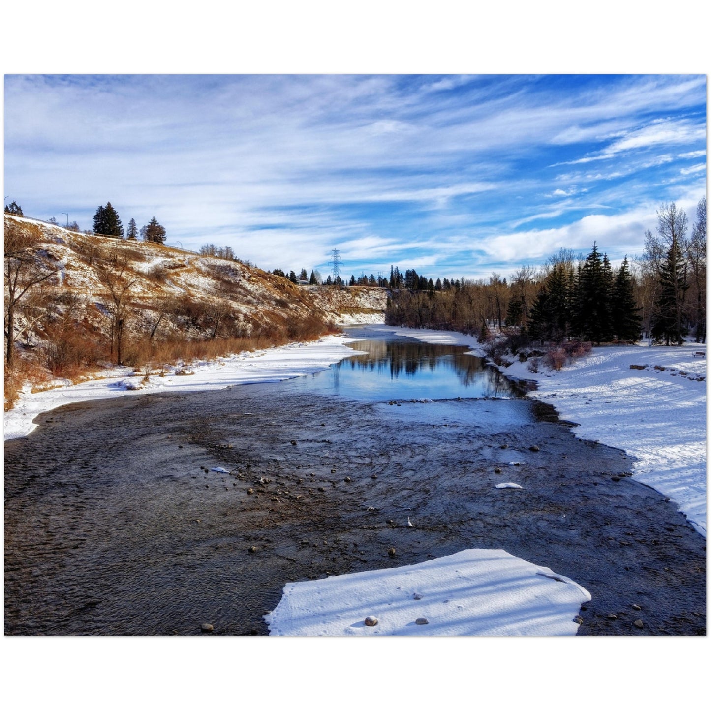 Premium Semi-Glossy Poster Print - Elbow River Winter Sandy Beach Park
