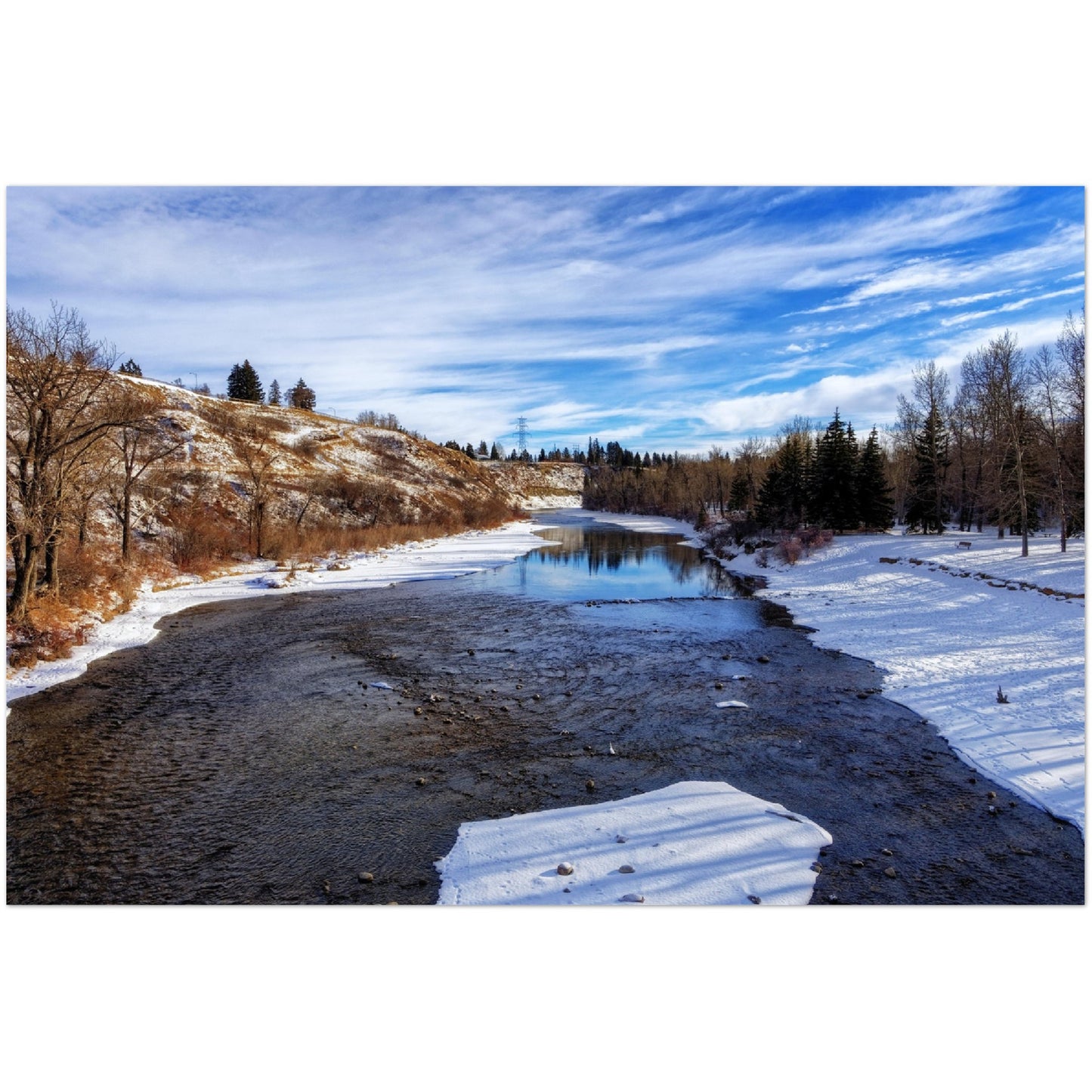 Premium Semi-Glossy Poster Print - Elbow River Winter Sandy Beach Park