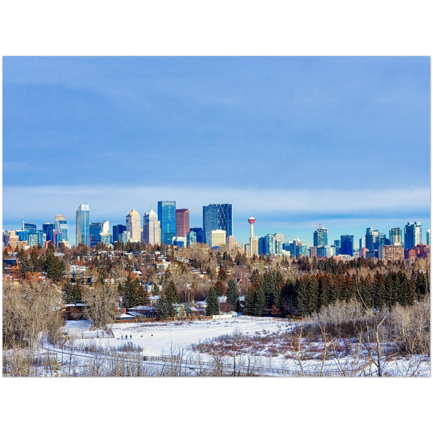 Premium Semi-Glossy Poster Print - Downtown Calgary HDR Winter River Park