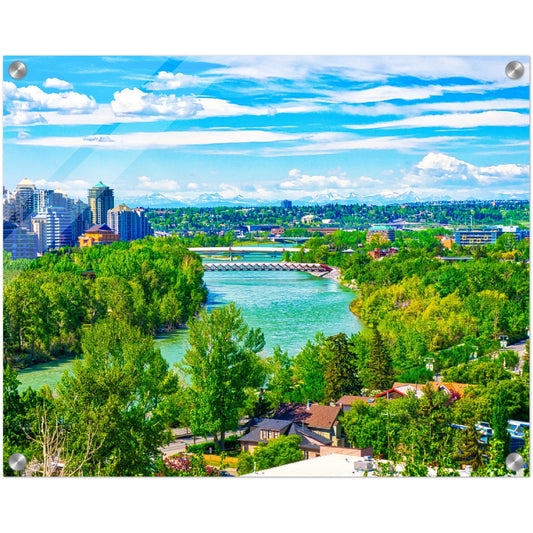 Acrylic Print - McHugh Bluff Bow River Peace Bridge Spring HDR