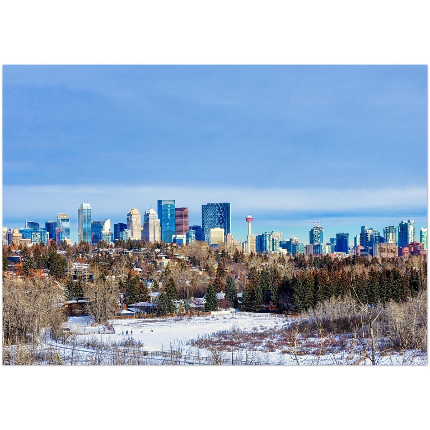 Premium Semi-Glossy Poster Print - Downtown Calgary HDR Winter River Park
