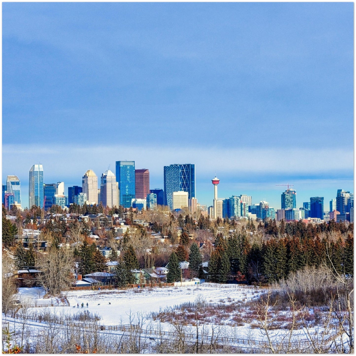 Premium Semi-Glossy Poster Print - Downtown Calgary HDR Winter River Park