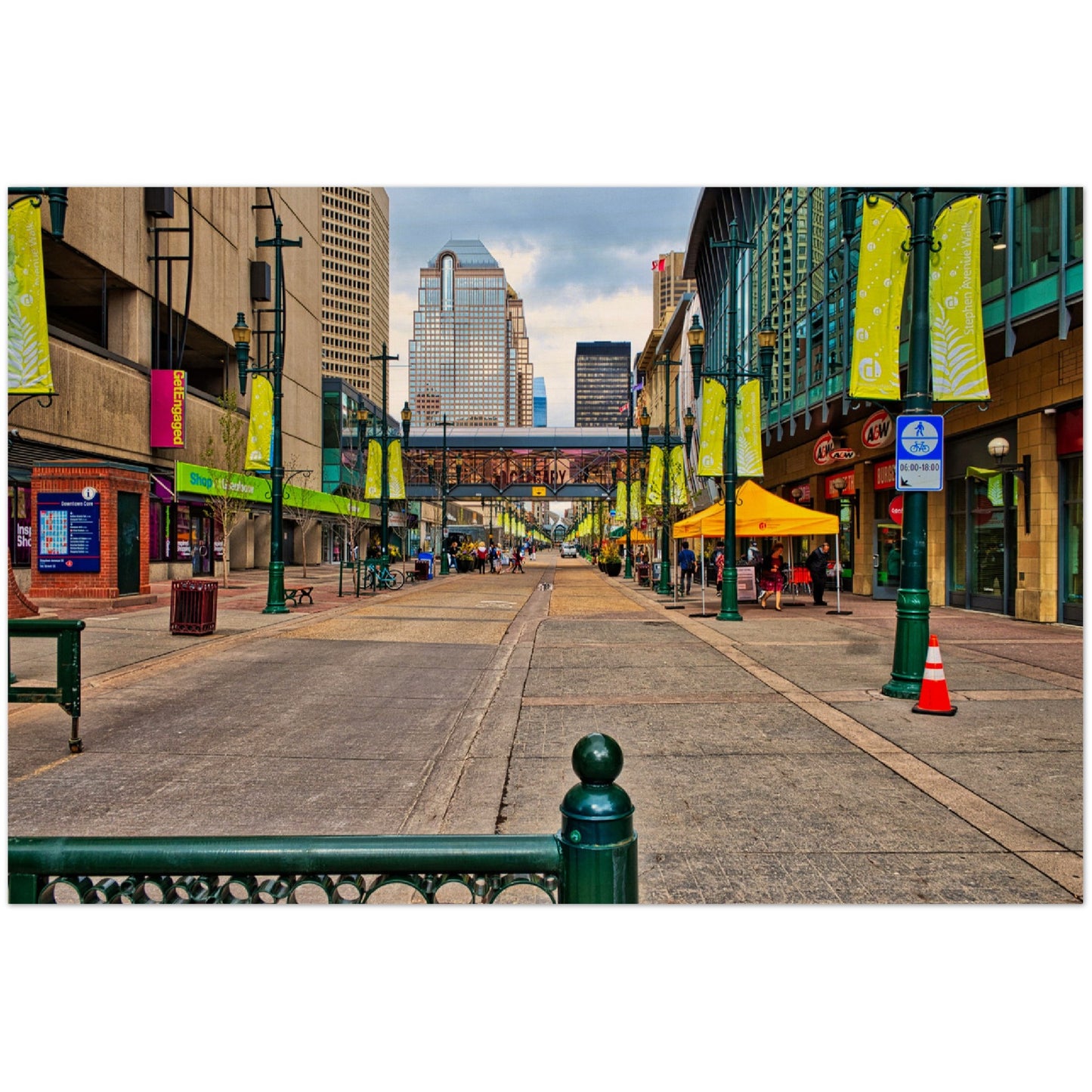 Wood Print - Downtown Calgary Stephen Avenue