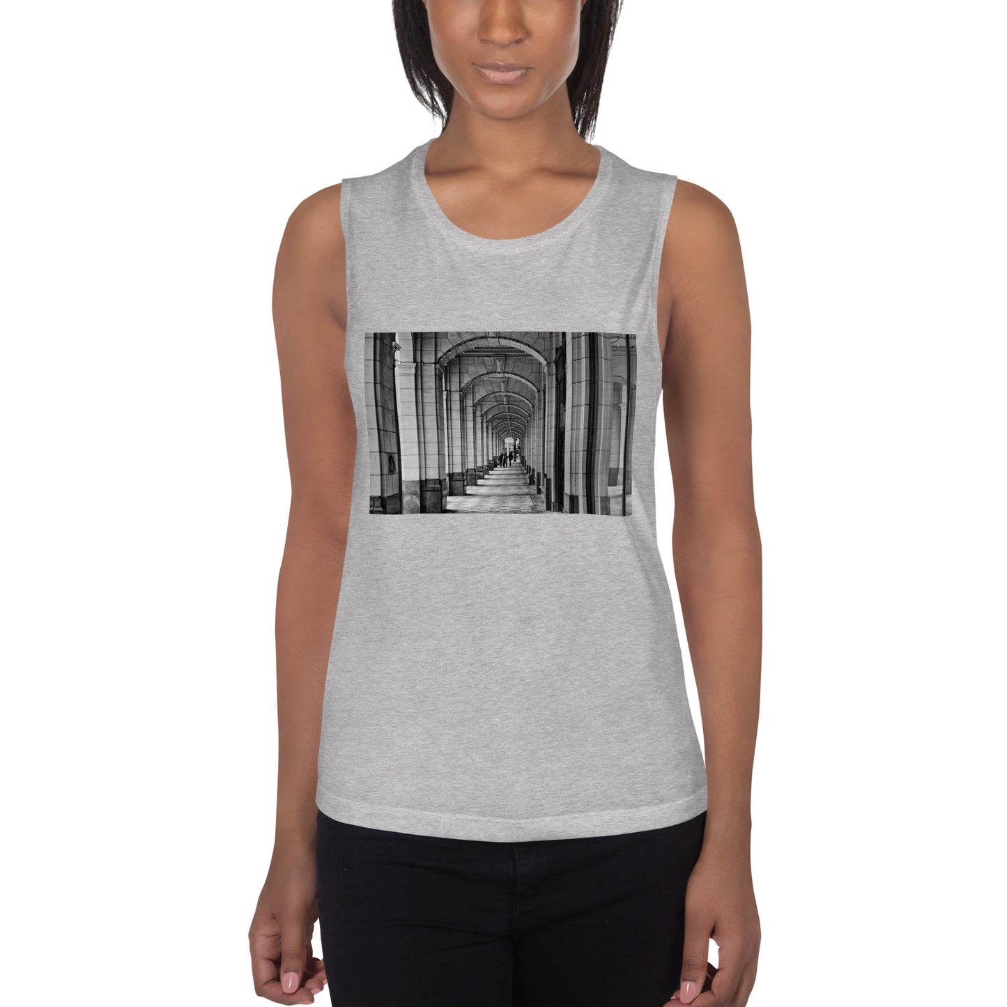 Ladies’ Muscle Tank - Downtown Calgary Hudson's Bay Sidewalk Black and White