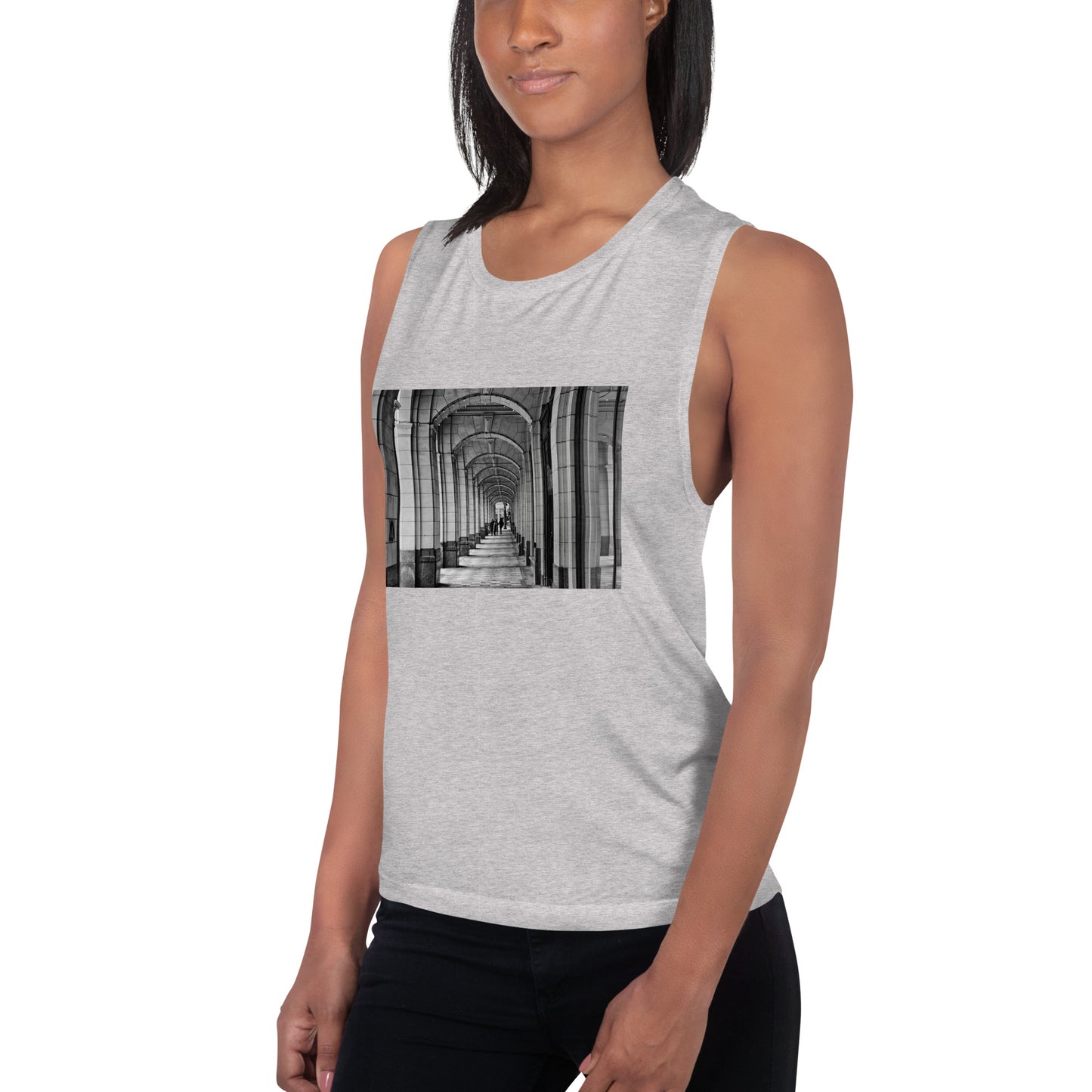 Ladies’ Muscle Tank - Downtown Calgary Hudson's Bay Sidewalk Black and White