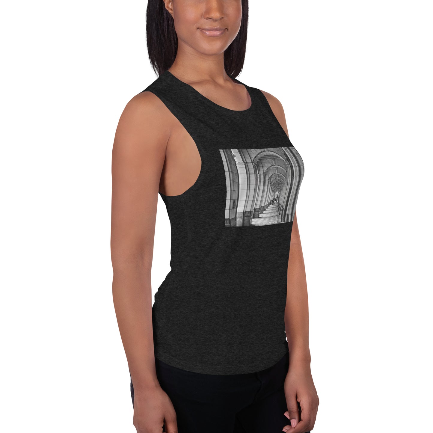 Ladies’ Muscle Tank - Downtown Calgary Hudson's Bay Sidewalk Black and White