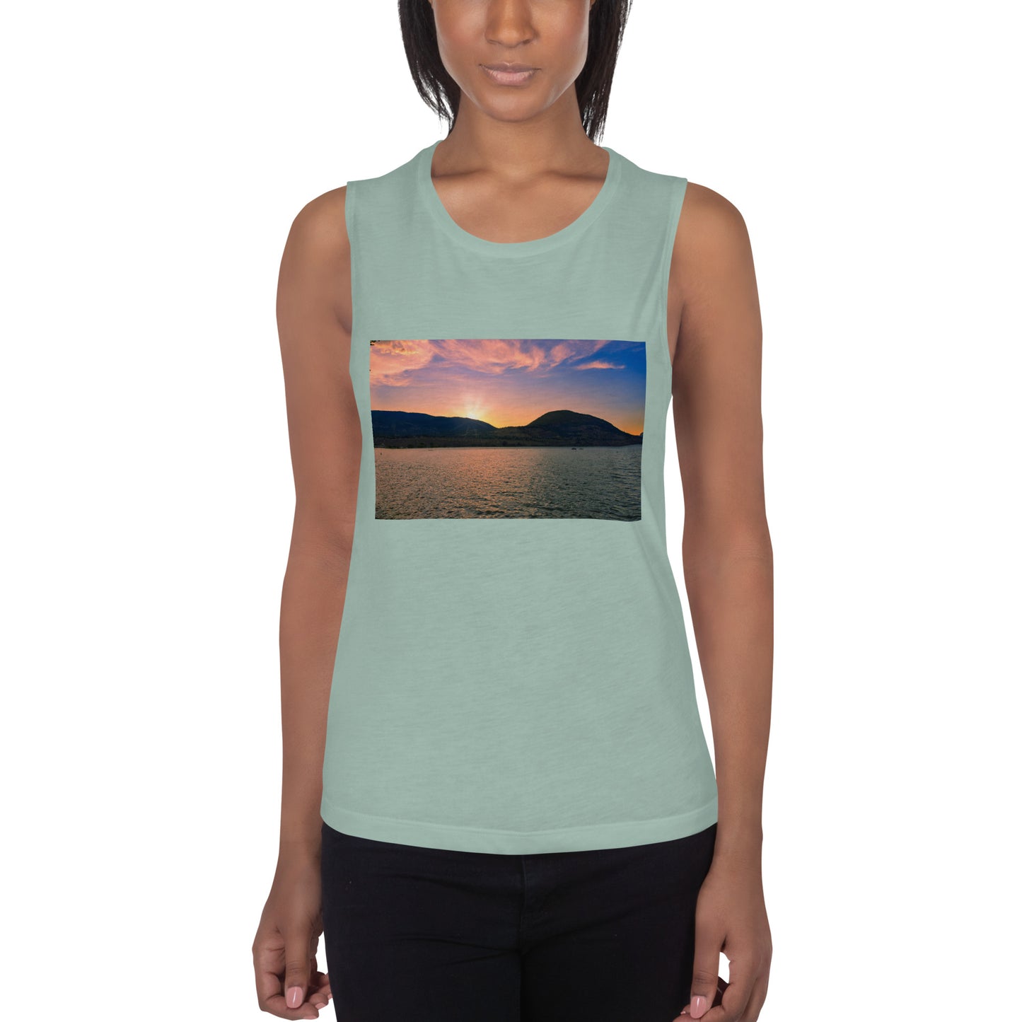 Ladies’ Muscle Tank - Penticton Okanagan Lake Sunset