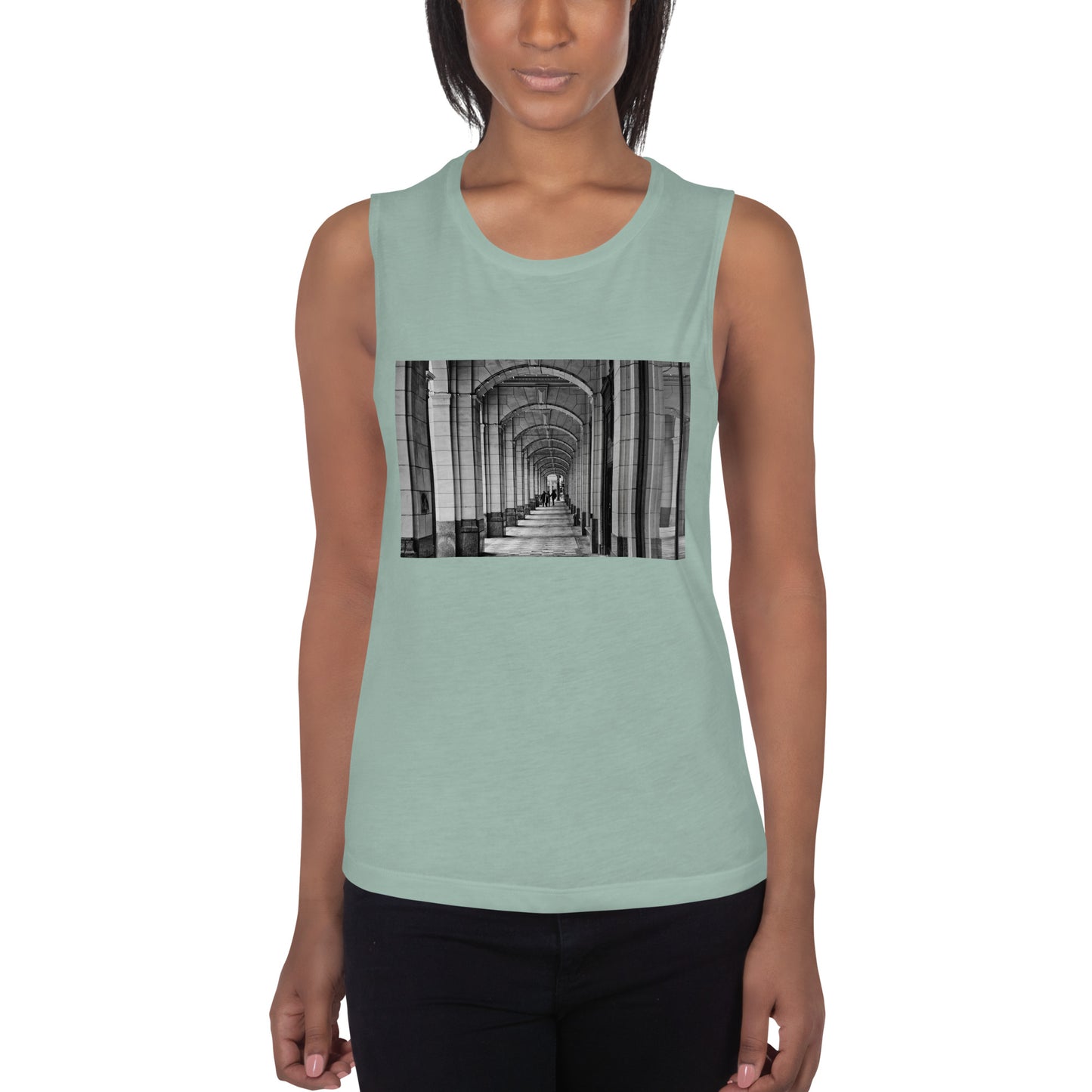 Ladies’ Muscle Tank - Downtown Calgary Hudson's Bay Sidewalk Black and White