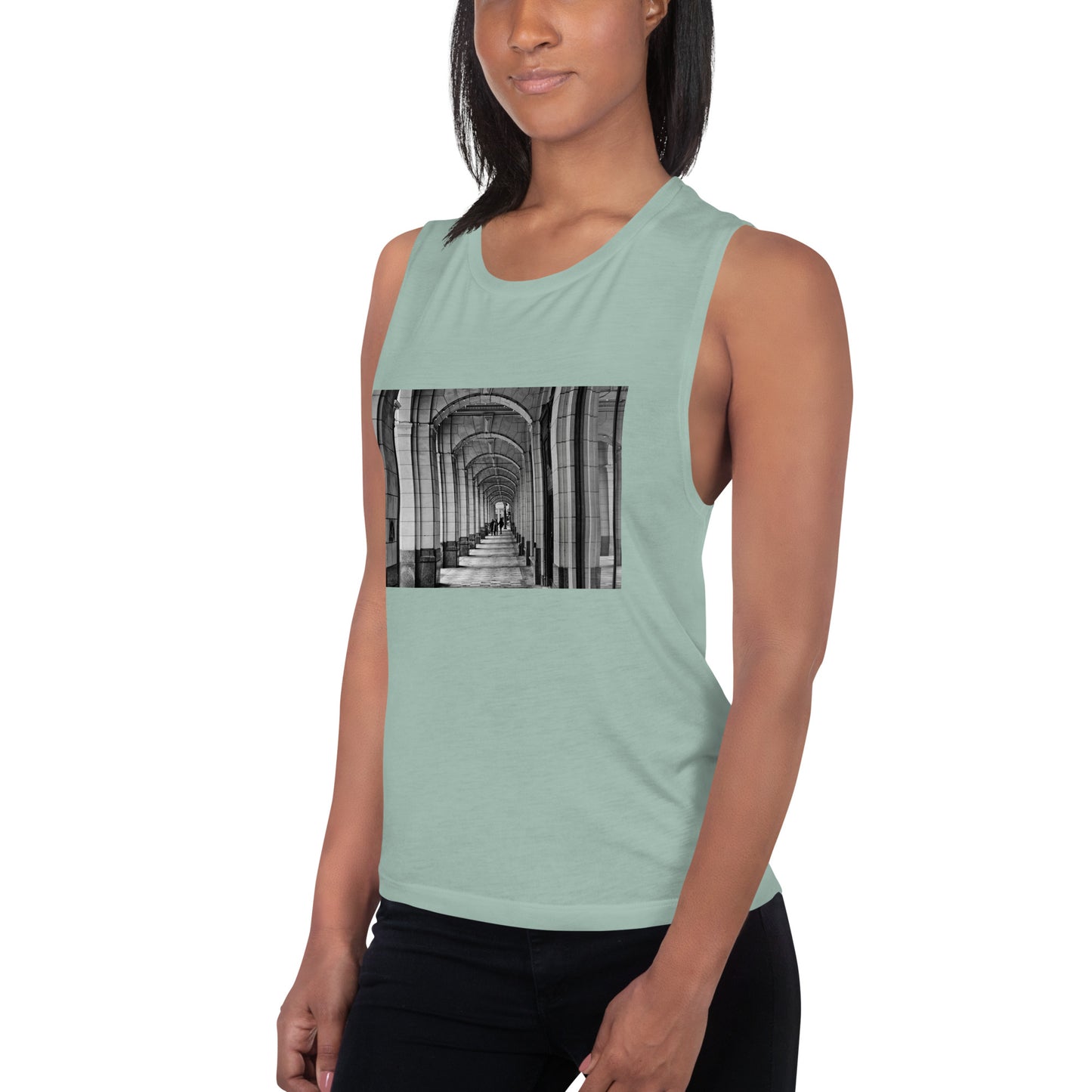 Ladies’ Muscle Tank - Downtown Calgary Hudson's Bay Sidewalk Black and White