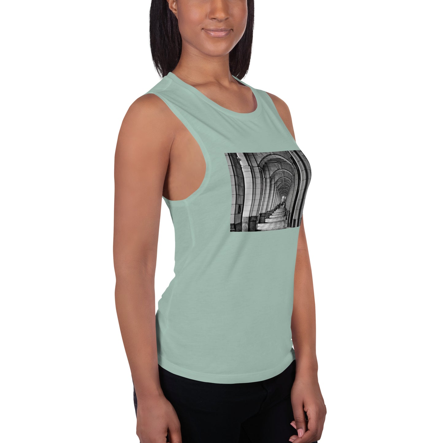 Ladies’ Muscle Tank - Downtown Calgary Hudson's Bay Sidewalk Black and White