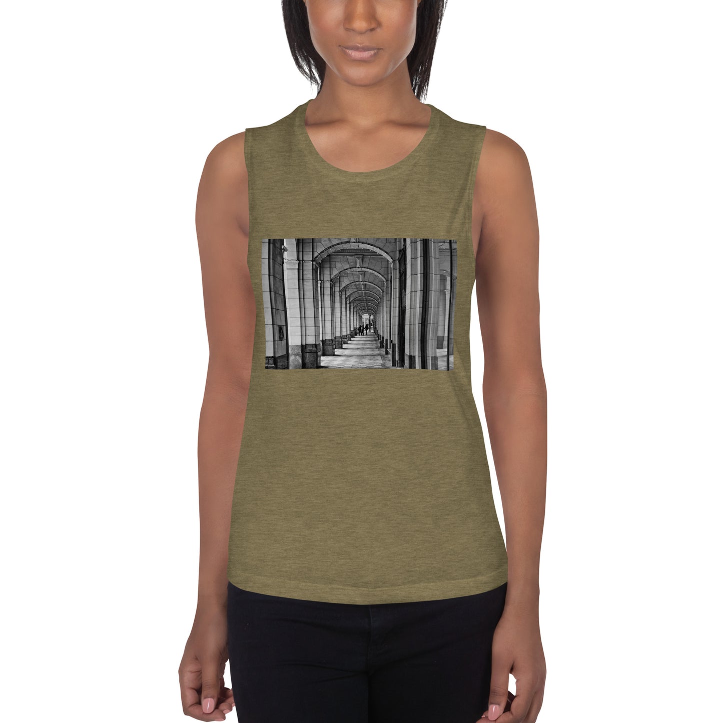 Ladies’ Muscle Tank - Downtown Calgary Hudson's Bay Sidewalk Black and White
