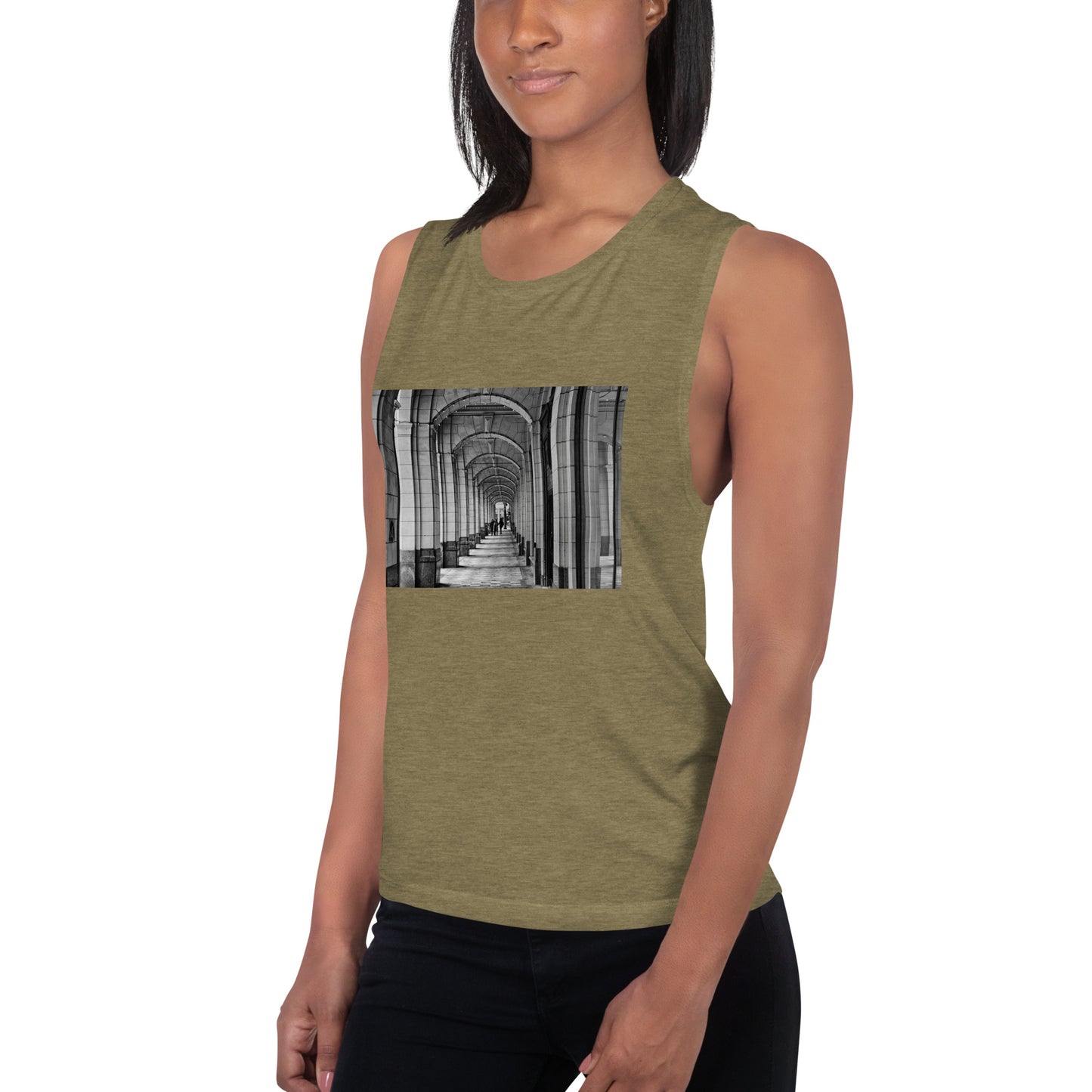 Ladies’ Muscle Tank - Downtown Calgary Hudson's Bay Sidewalk Black and White