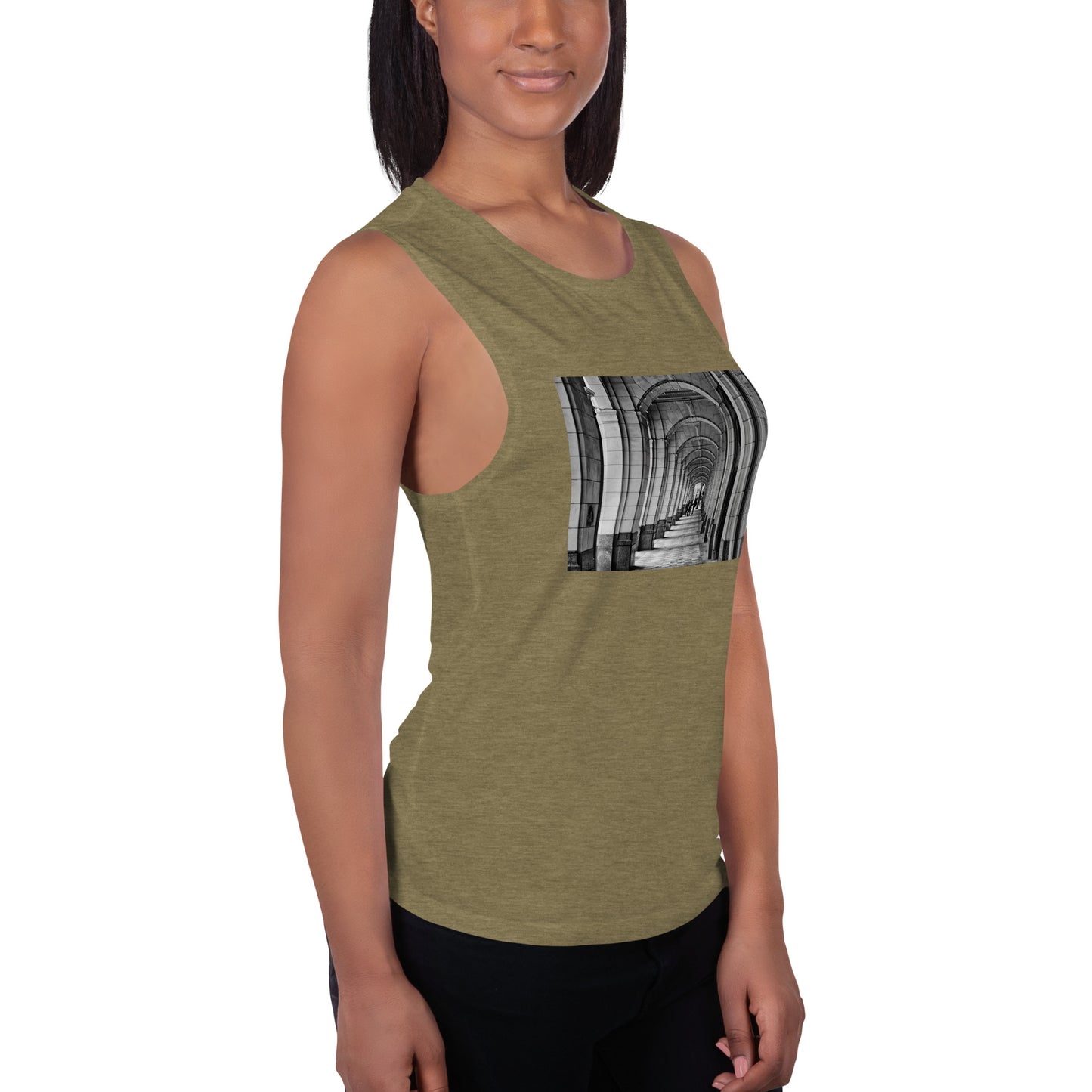 Ladies’ Muscle Tank - Downtown Calgary Hudson's Bay Sidewalk Black and White