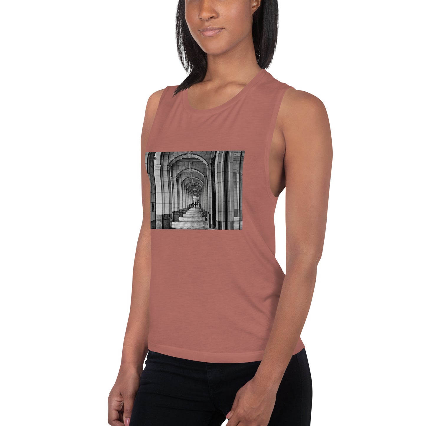 Ladies’ Muscle Tank - Downtown Calgary Hudson's Bay Sidewalk Black and White
