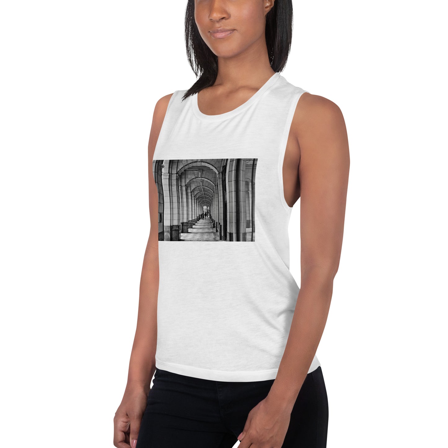 Ladies’ Muscle Tank - Downtown Calgary Hudson's Bay Sidewalk Black and White