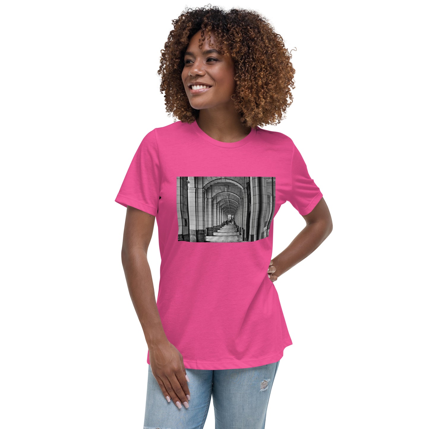 Women's Relaxed T-Shirt - Downtown Calgary Hudson's Bay Sidewalk Black and White