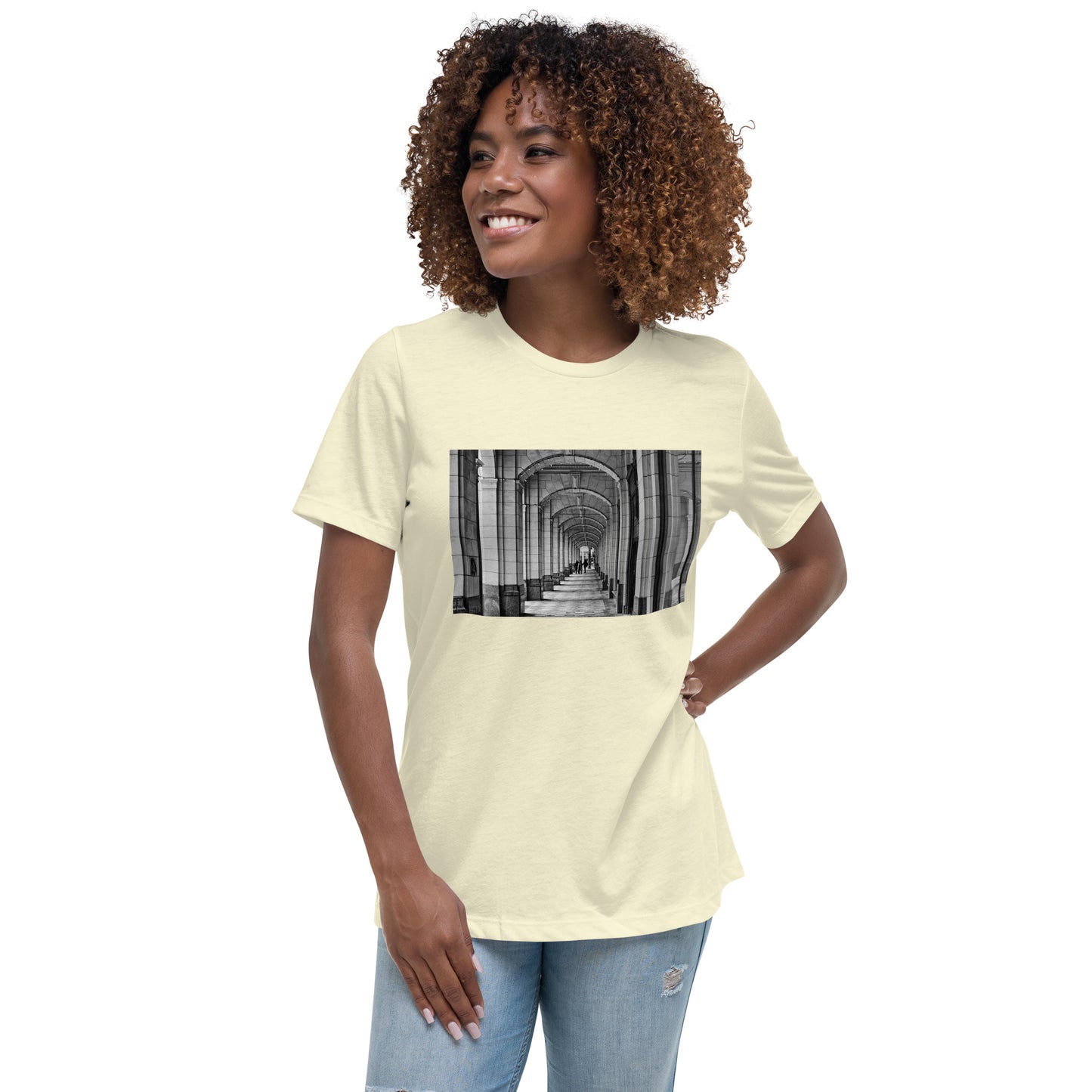 Women's Relaxed T-Shirt - Downtown Calgary Hudson's Bay Sidewalk Black and White