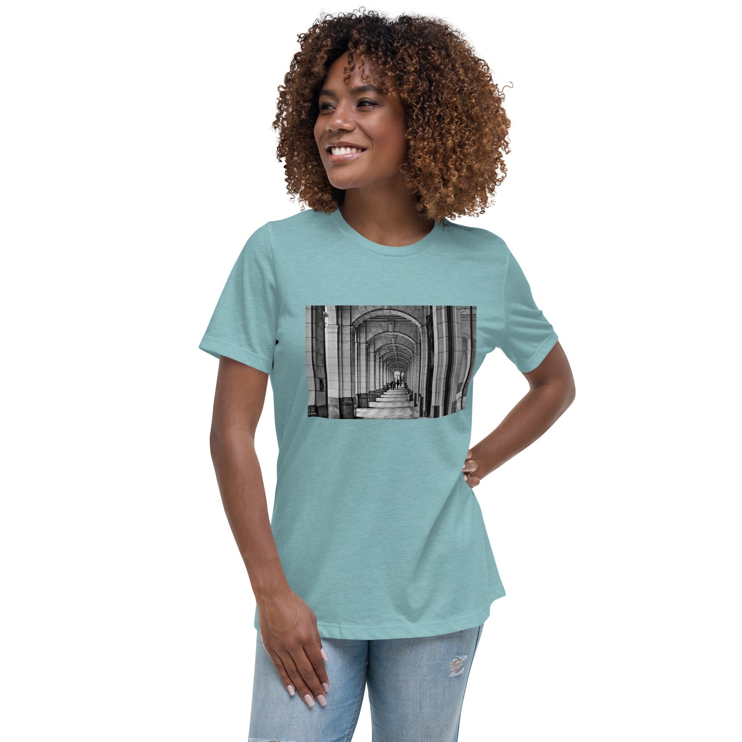 Women's Relaxed T-Shirt - Downtown Calgary Hudson's Bay Sidewalk Black and White