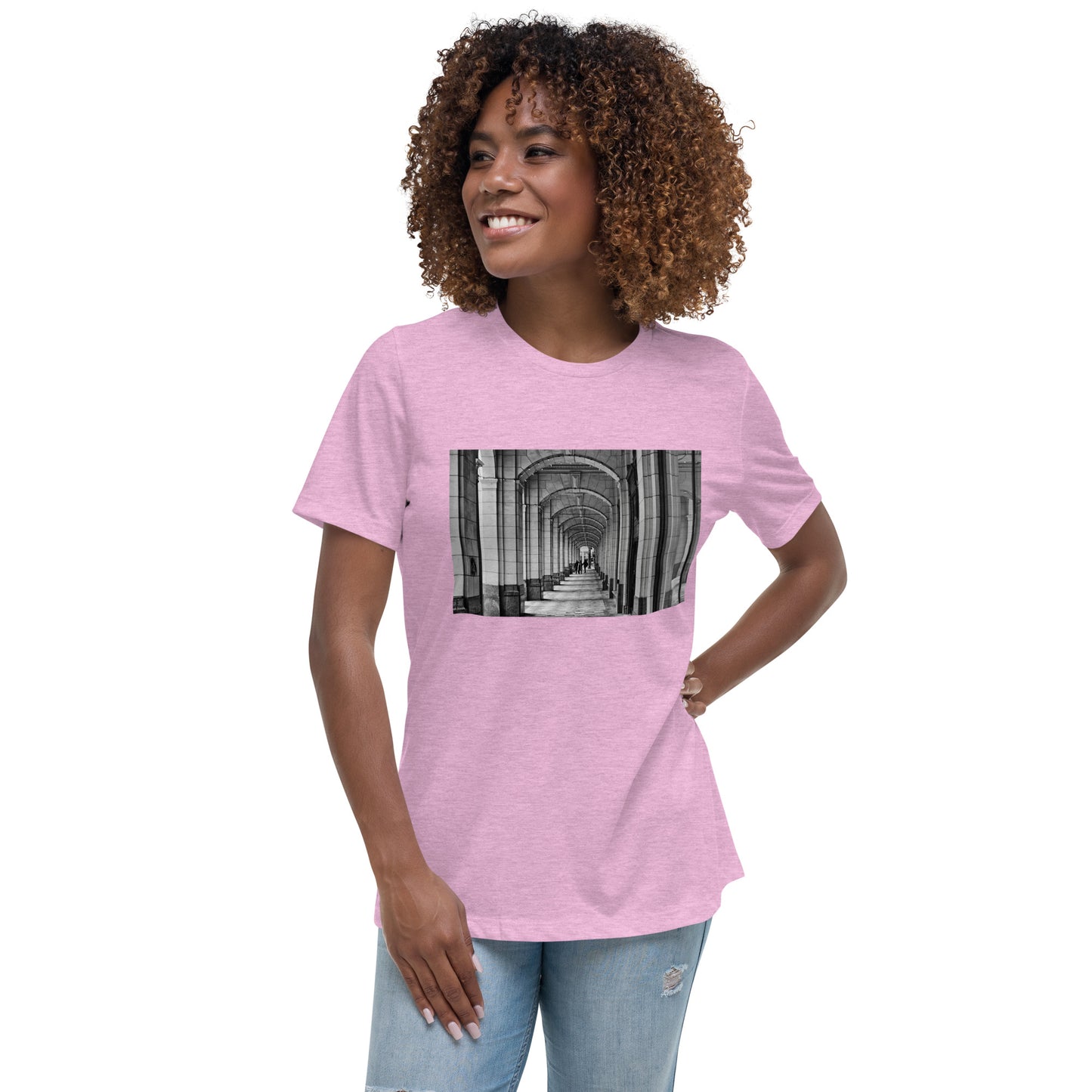 Women's Relaxed T-Shirt - Downtown Calgary Hudson's Bay Sidewalk Black and White