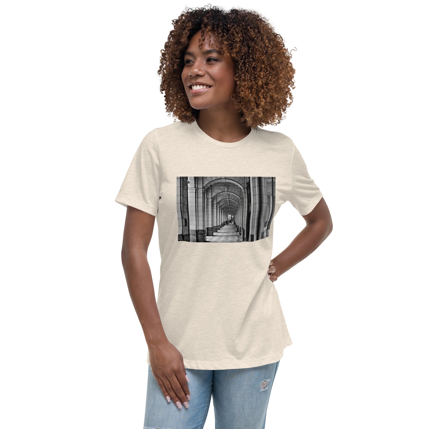 Women's Relaxed T-Shirt - Downtown Calgary Hudson's Bay Sidewalk Black and White