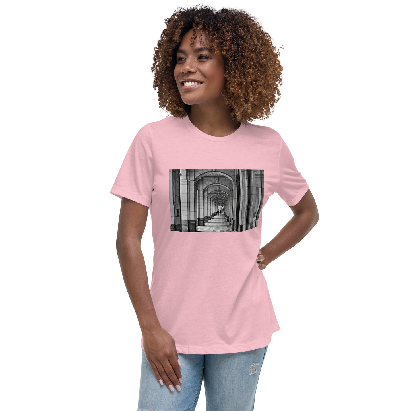 Women's Relaxed T-Shirt - Downtown Calgary Hudson's Bay Sidewalk Black and White