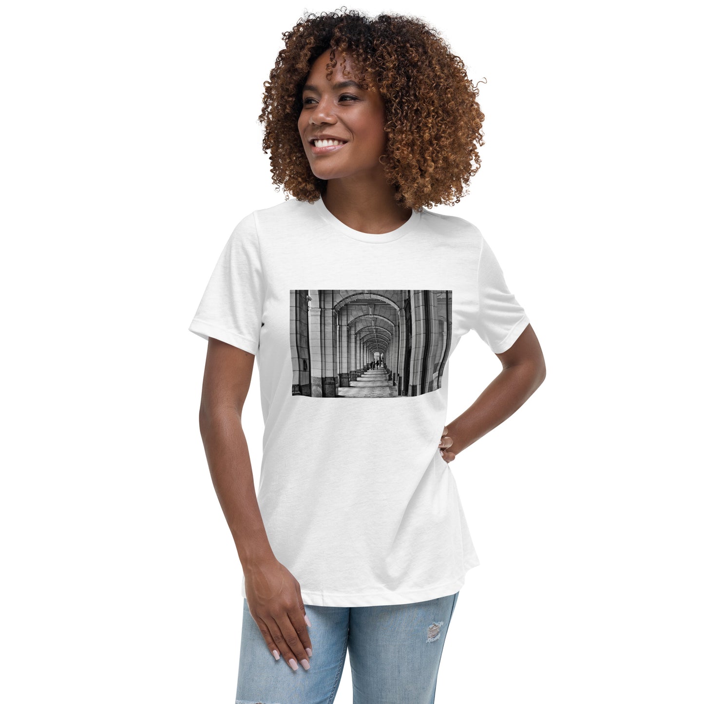 Women's Relaxed T-Shirt - Downtown Calgary Hudson's Bay Sidewalk Black and White