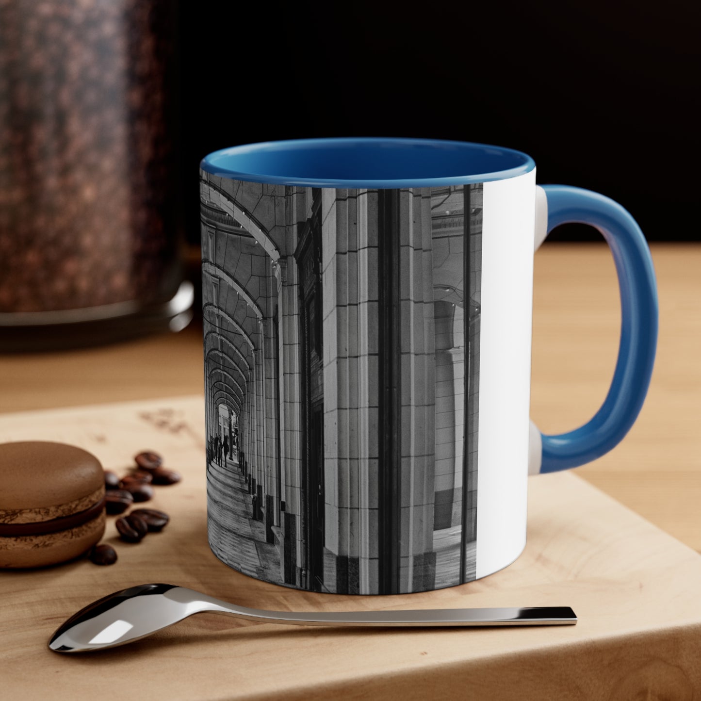 Accent Coffee Mug, 11oz - Downtown Calgary Hudson's Bay Sidewalk Black and White