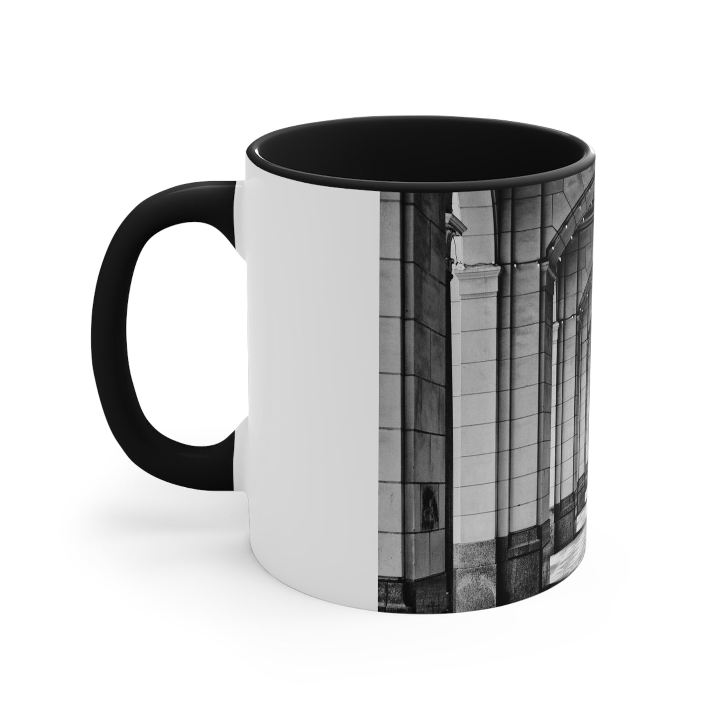 Accent Coffee Mug, 11oz - Downtown Calgary Hudson's Bay Sidewalk Black and White