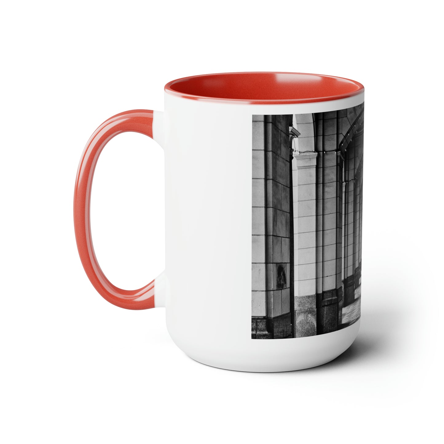 Accent Coffee Mugs, 15oz - Downtown Calgary Hudson's Bay Sidewalk Black and White