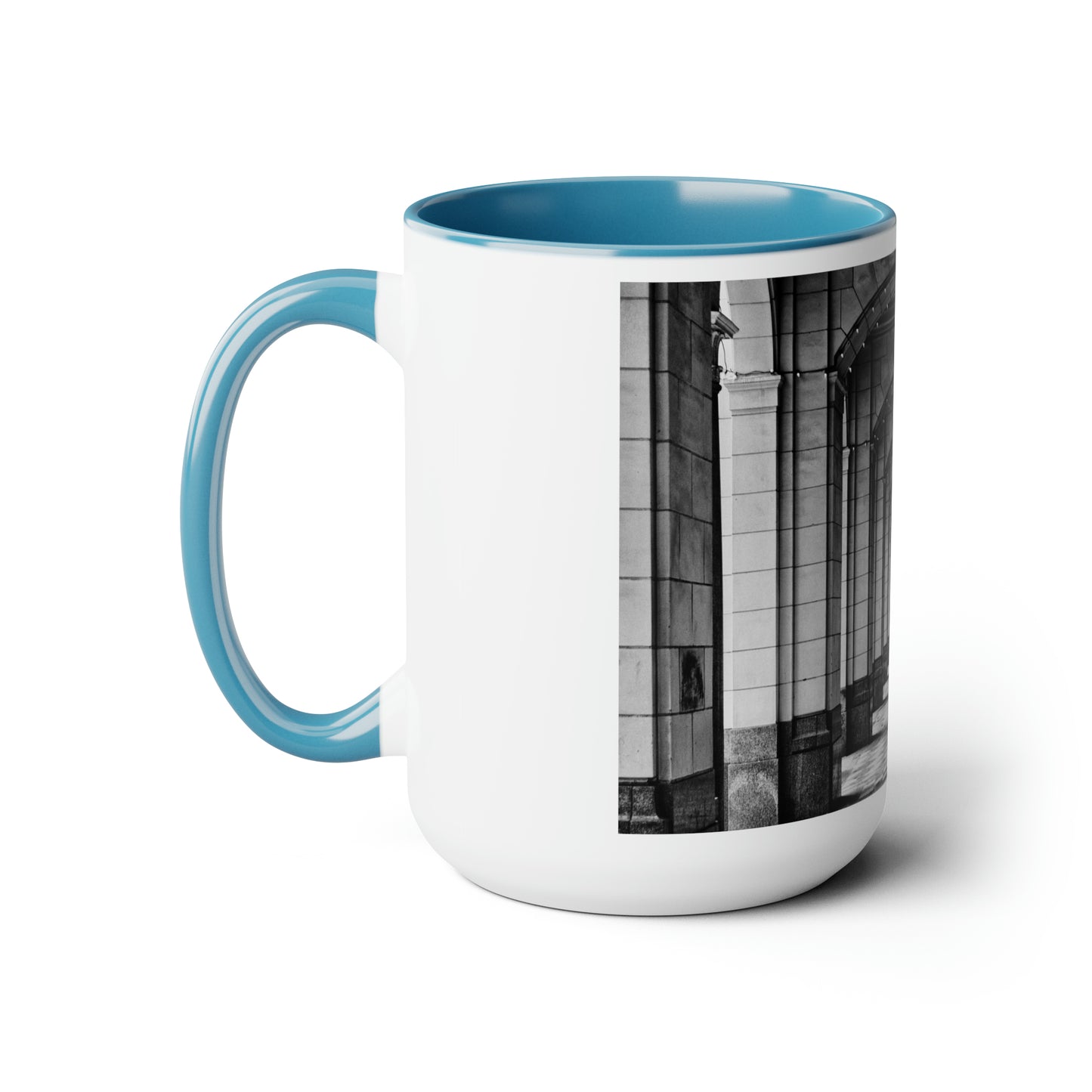 Accent Coffee Mugs, 15oz - Downtown Calgary Hudson's Bay Sidewalk Black and White