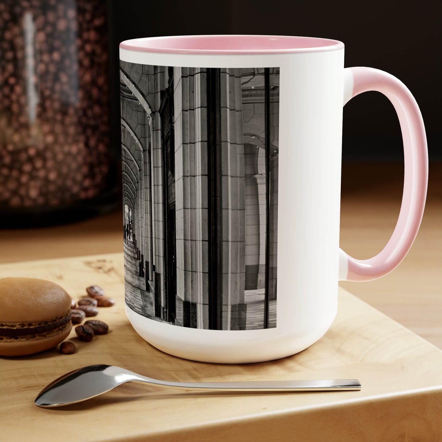 Accent Coffee Mugs, 15oz - Downtown Calgary Hudson's Bay Sidewalk Black and White