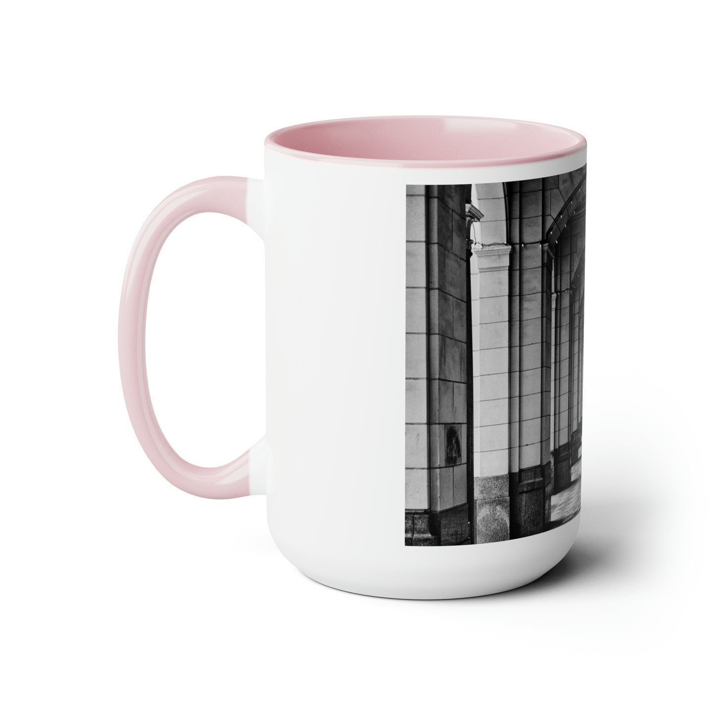 Accent Coffee Mugs, 15oz - Downtown Calgary Hudson's Bay Sidewalk Black and White