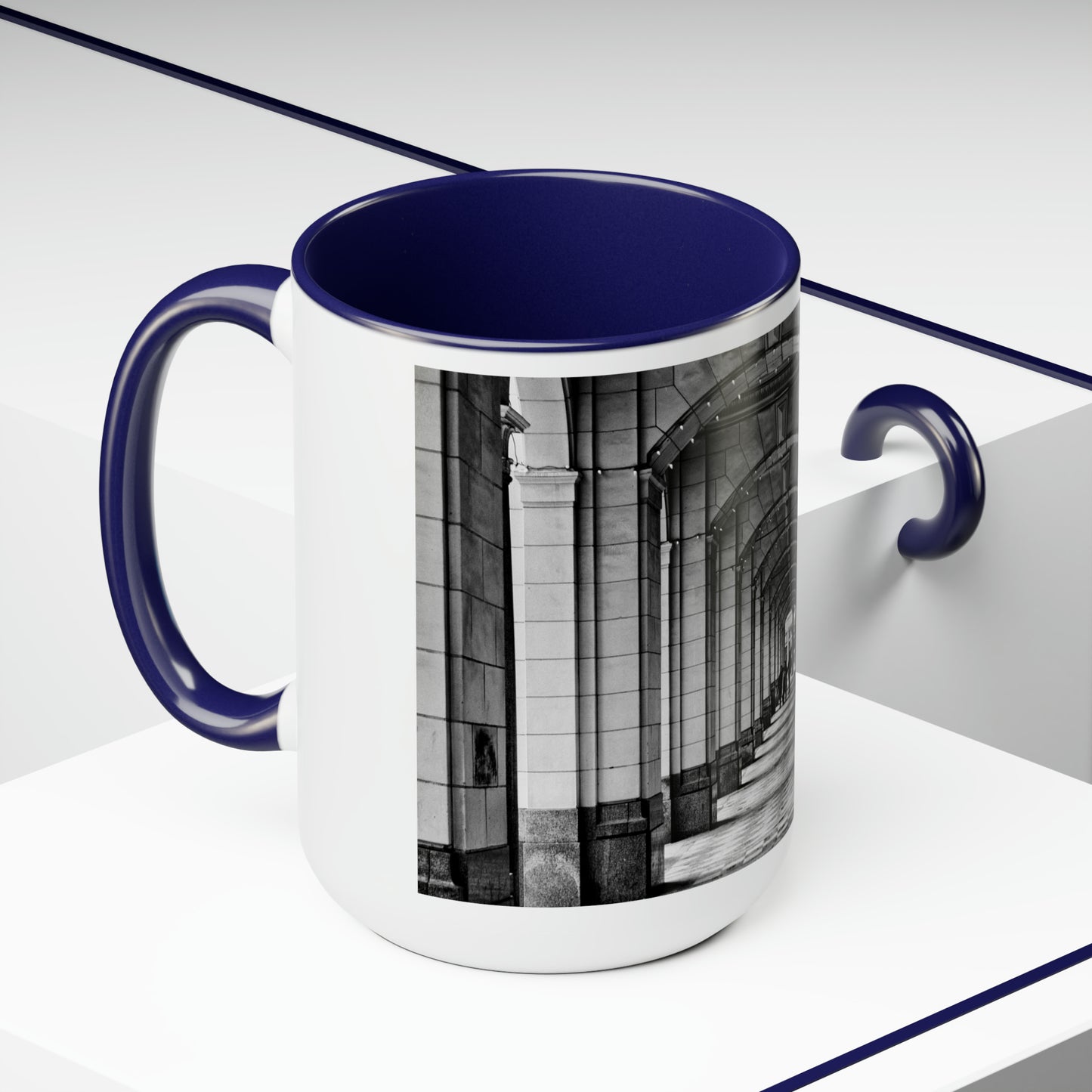 Accent Coffee Mugs, 15oz - Downtown Calgary Hudson's Bay Sidewalk Black and White