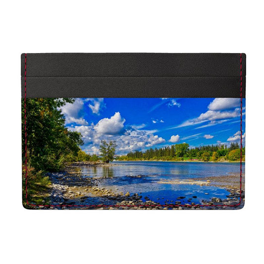 Leather Card Holder - Bow River Bowness Park HDR Fall