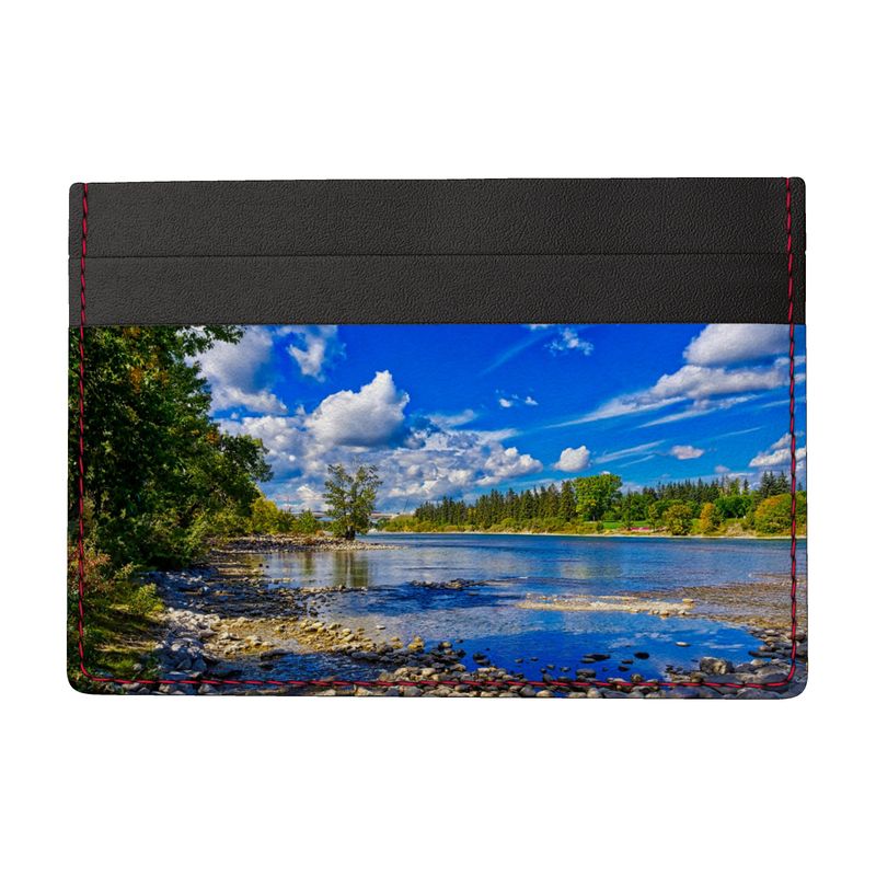 Leather Card Holder - Bow River Bowness Park HDR Fall