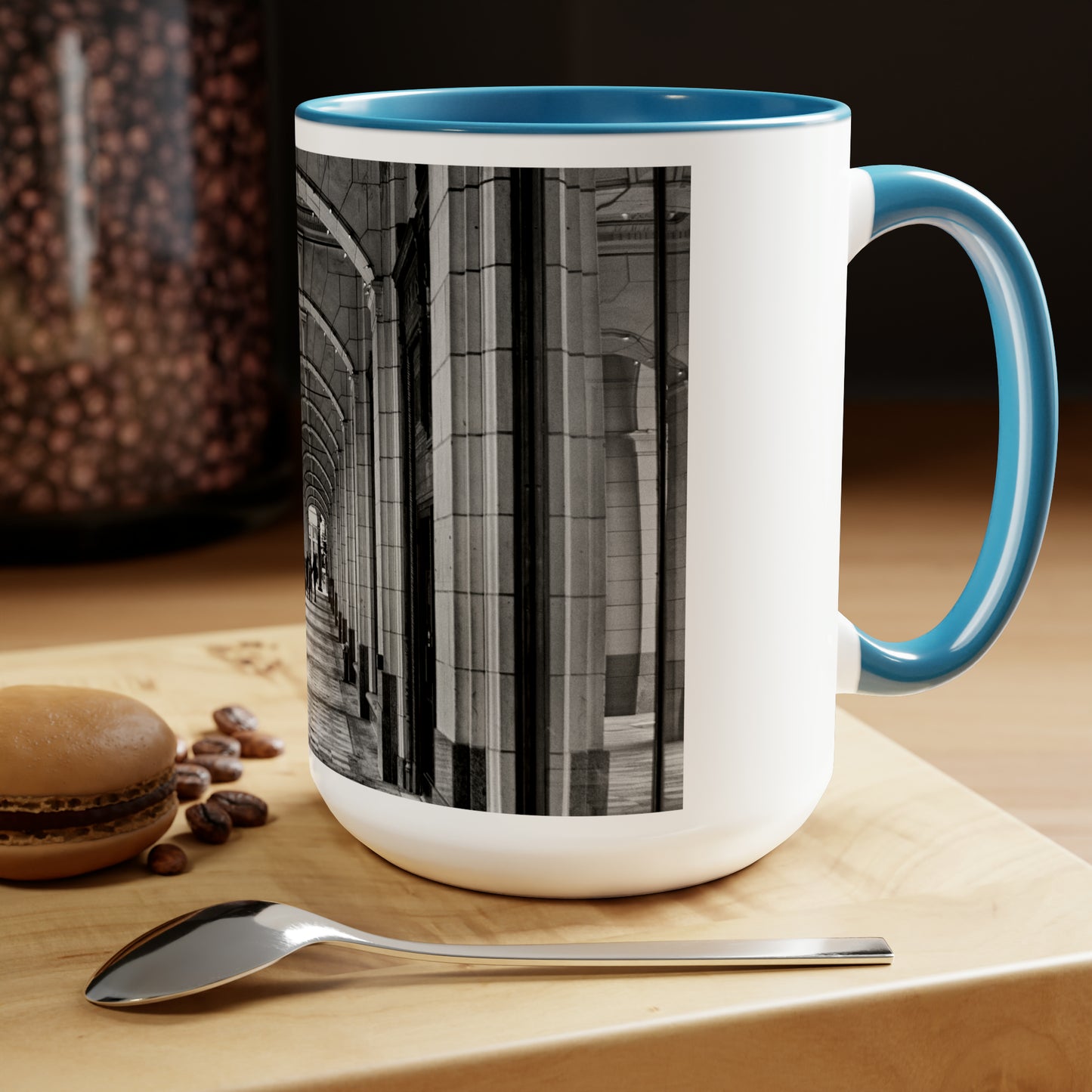 Accent Coffee Mugs, 15oz - Downtown Calgary Hudson's Bay Sidewalk Black and White