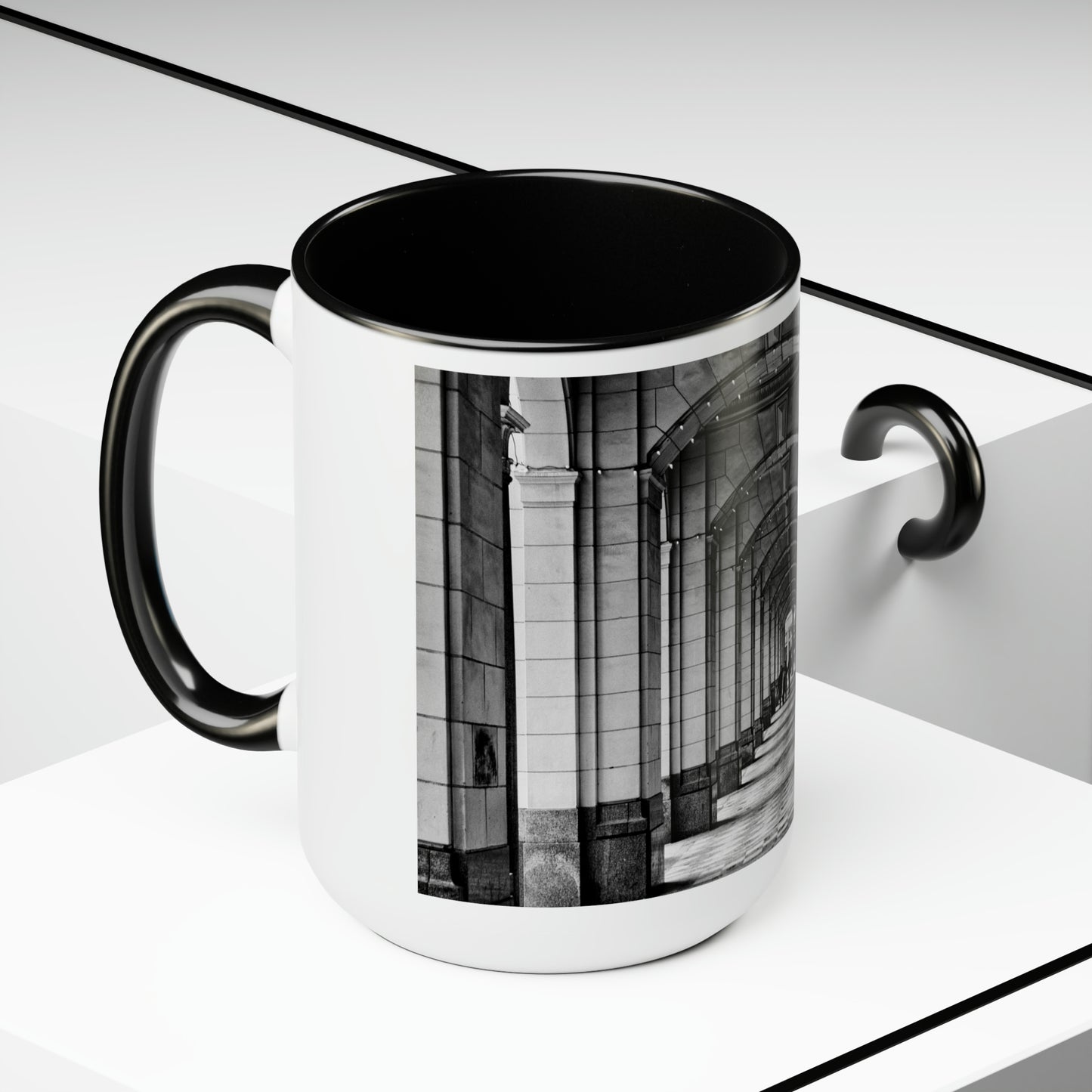 Accent Coffee Mugs, 15oz - Downtown Calgary Hudson's Bay Sidewalk Black and White