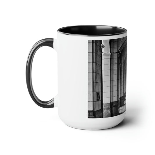 Accent Coffee Mugs, 15oz - Downtown Calgary Hudson's Bay Sidewalk Black and White