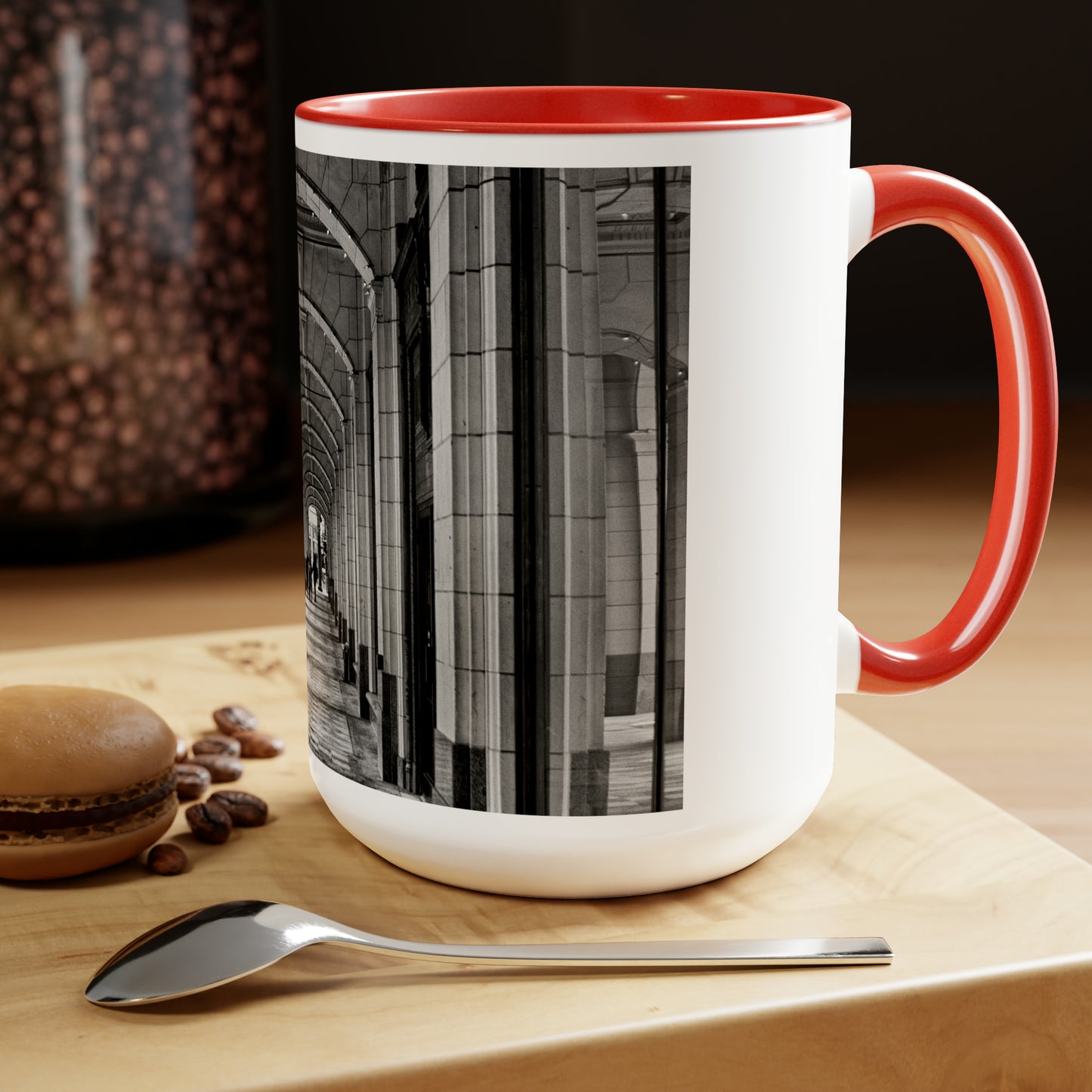 Accent Coffee Mugs, 15oz - Downtown Calgary Hudson's Bay Sidewalk Black and White