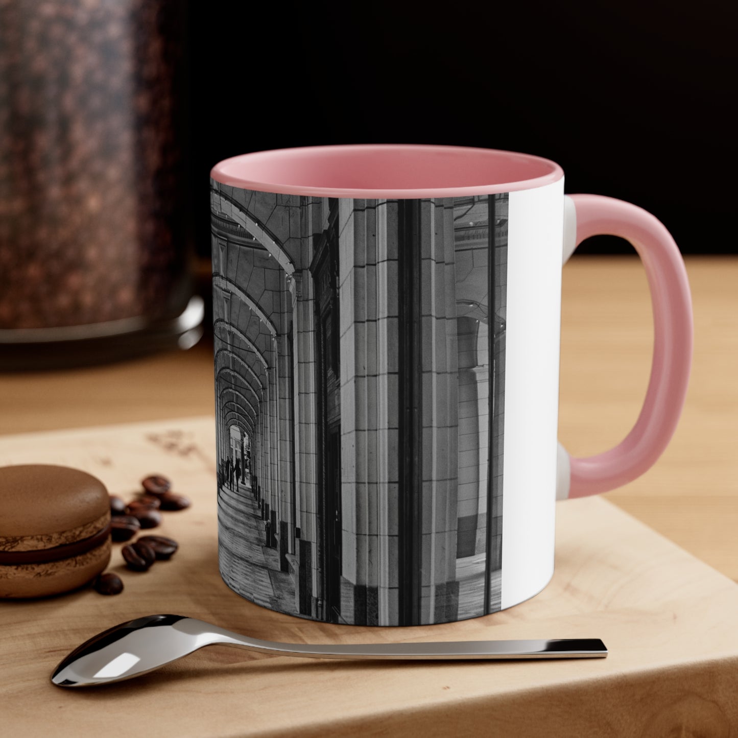 Accent Coffee Mug, 11oz - Downtown Calgary Hudson's Bay Sidewalk Black and White