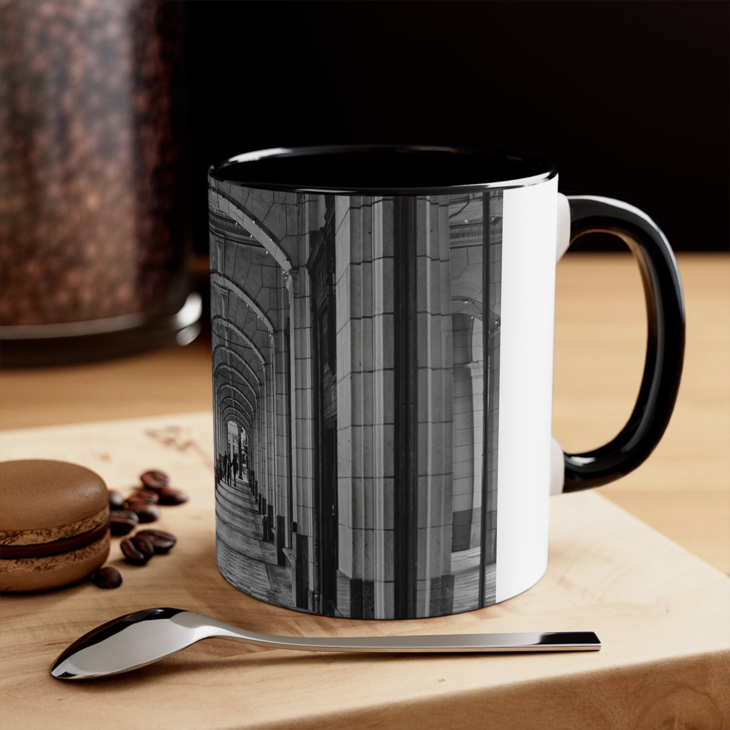 Accent Coffee Mug, 11oz - Downtown Calgary Hudson's Bay Sidewalk Black and White