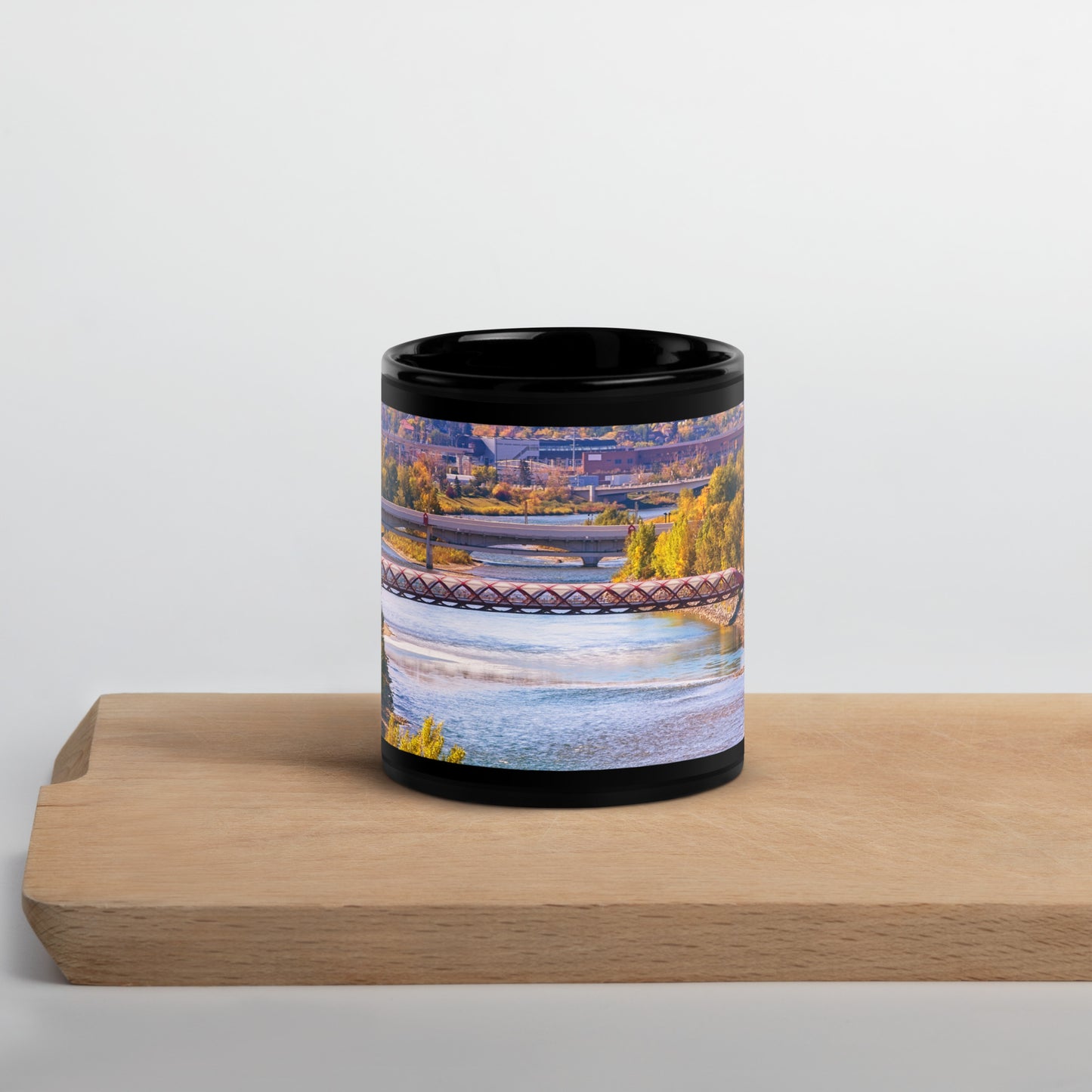 Black Glossy Mug - Peace Bridge McHugh Bluff Fall