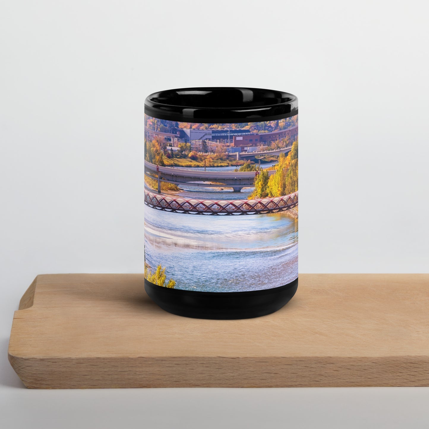 Black Glossy Mug - Peace Bridge McHugh Bluff Fall