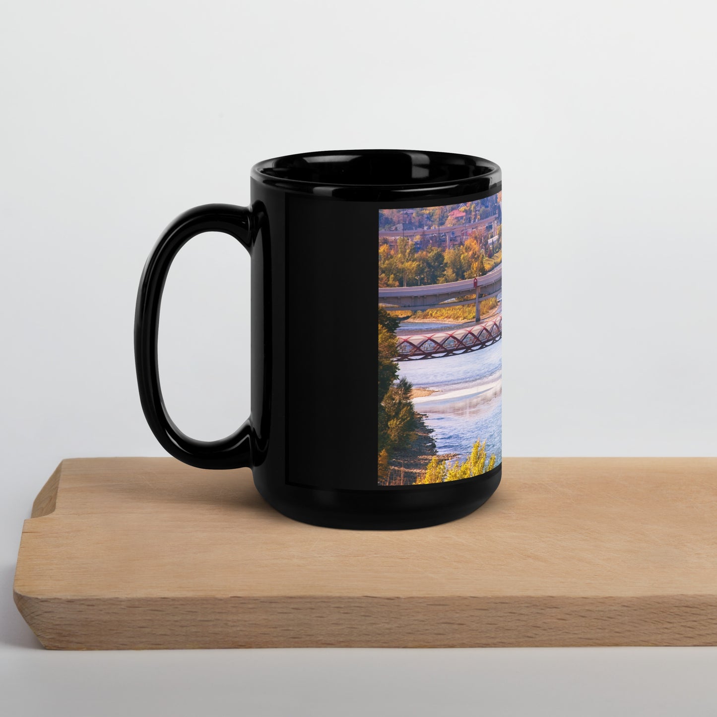 Black Glossy Mug - Peace Bridge McHugh Bluff Fall