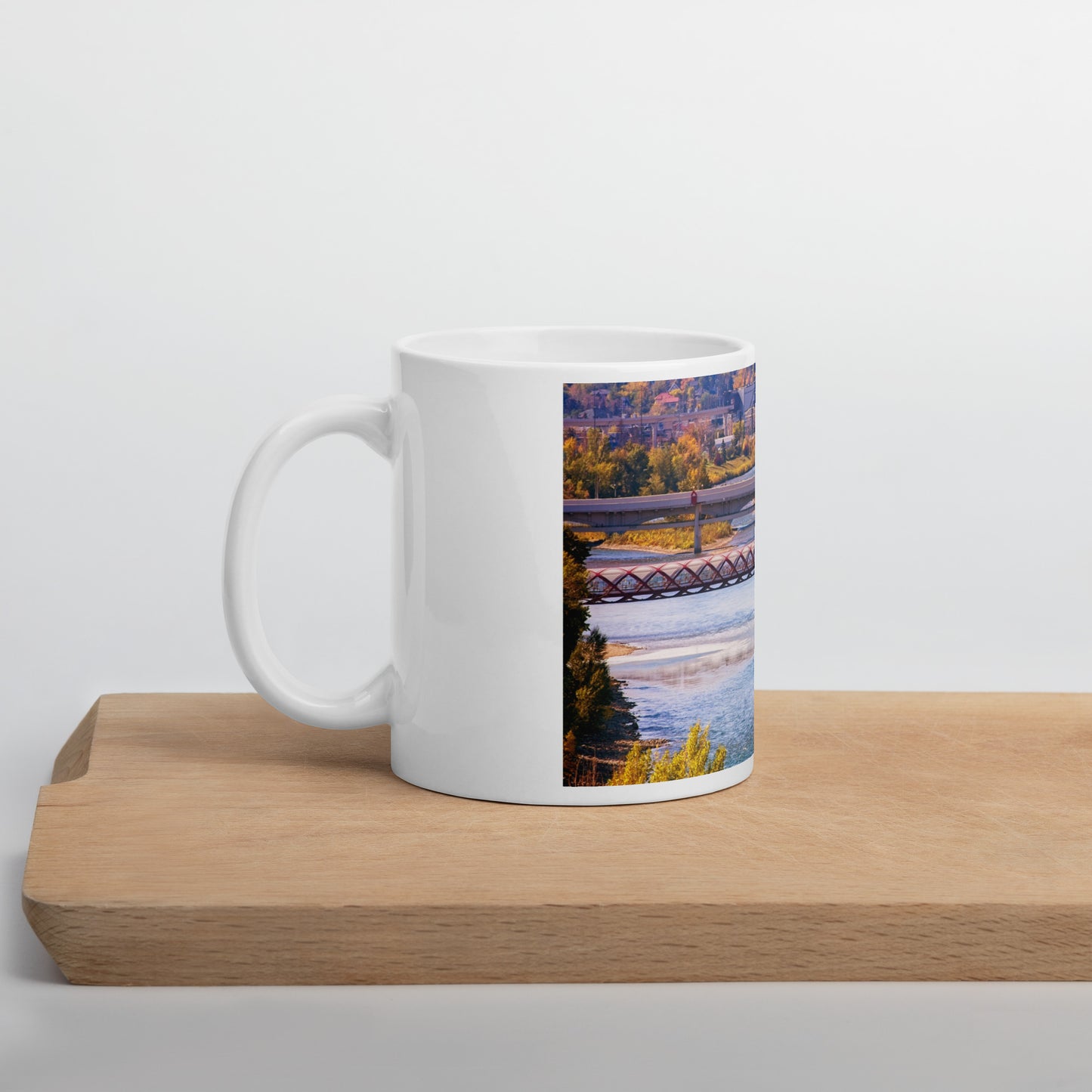 White Glossy Mug - Peace Bridge McHugh Bluff Fall