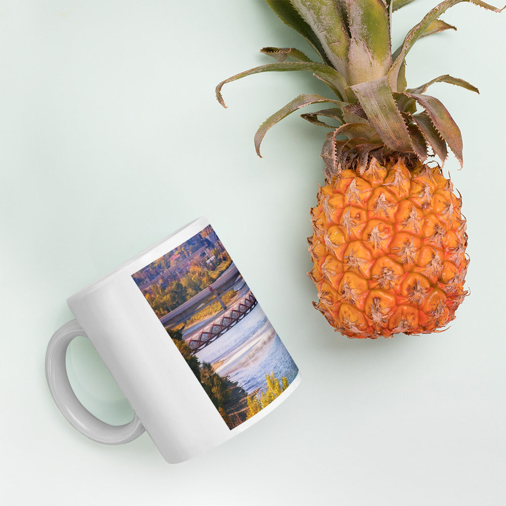 White Glossy Mug - Peace Bridge McHugh Bluff Fall