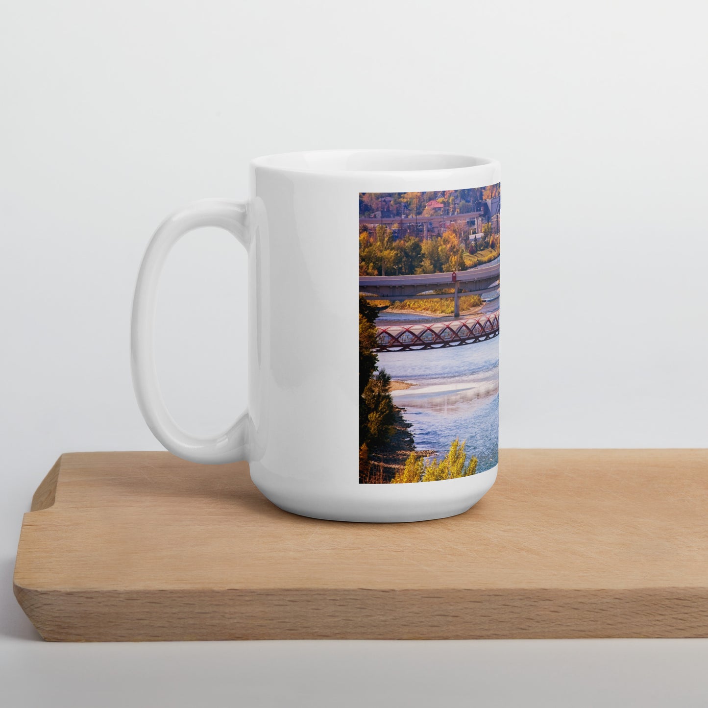 White Glossy Mug - Peace Bridge McHugh Bluff Fall